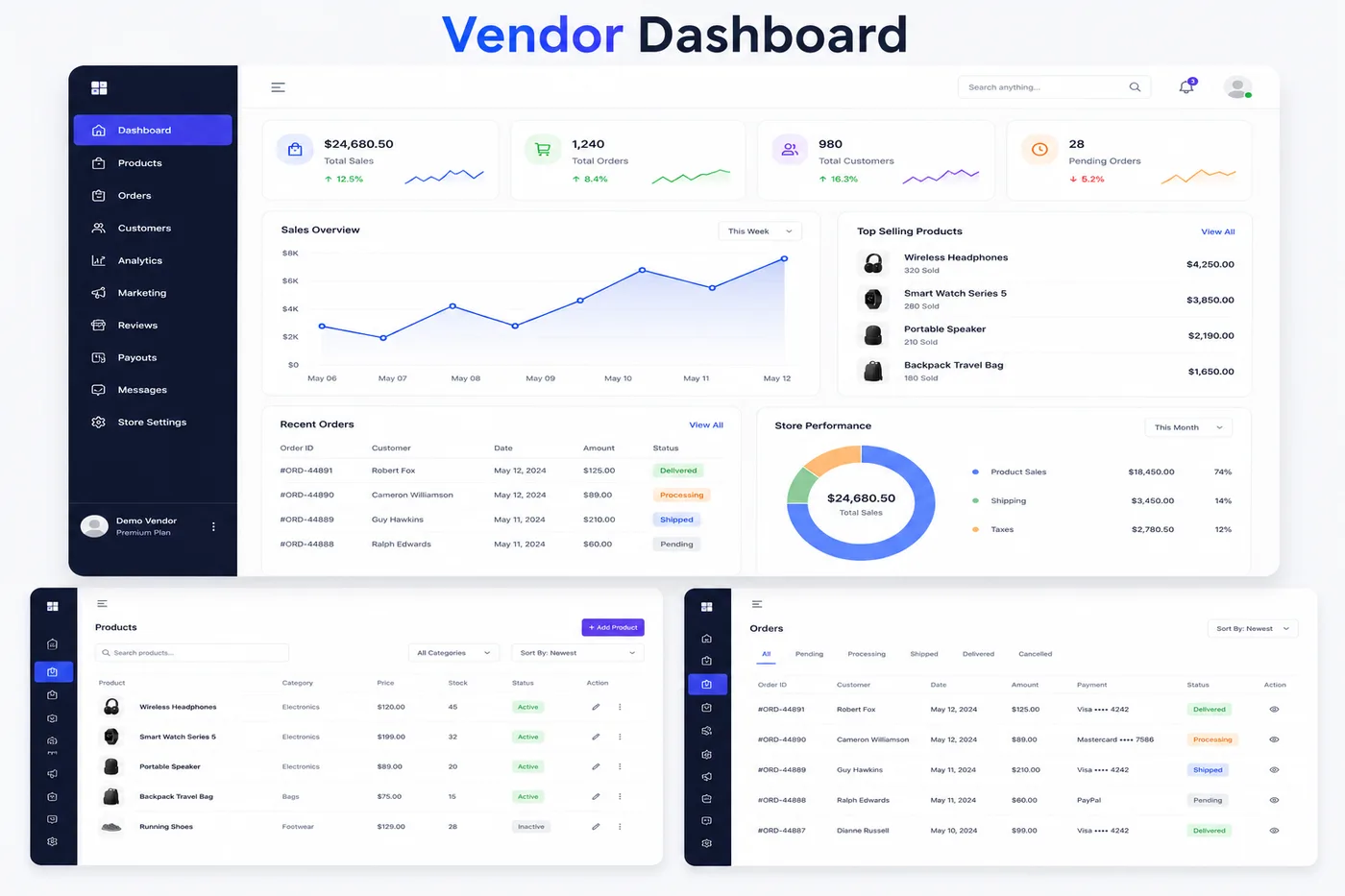 VendorHub Seller Dashboard — Marketplace SaaS project by CodevexAI